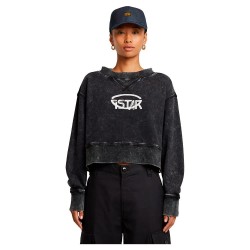 блуза,дамски,блузи,g,star,overdyed,cropped,logo,loose,r,sweatshirt,black