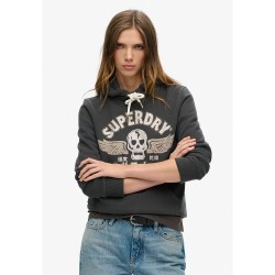 Суичър Superdry Embroideredellish Poster hoodie - Grey (Washed Black) суичър,дамски,блузи,superdry,embroideredellish,poster,hoodie,grey,(washed,black)