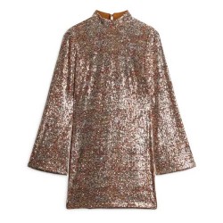 рокля,дамски,поли,и,рокли,superdry,sequin,long,sleeve,short,dress,brown