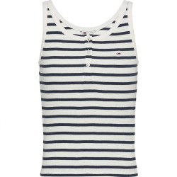 тениска,дамски,тениски,tommy,jeans,button,sleeveless,t,shirt,white,navy,stripe,(white)