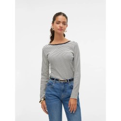 тениска,дамски,тениски,vero,moda,chloe,stripe,2way,long,sleeve,t,shirt,white,(snow,white,black)