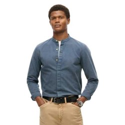 риза,с,дълъг,ръкав,мъжки,ризи,superdry,merchant,indigo,grandad,long,sleeve,shirt,blue