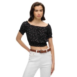 къса,блуза,дамски,топове,superdry,smocked,crop,short,sleeve,top,black,(shadow,spot,black)