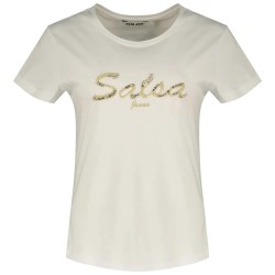 тениска,дамски,тениски,salsa,jeans,lurex,embroidery,branding,short,sleeve,t,shirt,white,(white)