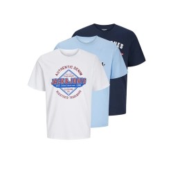 тениска,мъжки,тениски,jack,&,jones,elogo,short,sleeve,t,shirt,3,units,white,blue,(chambray,blue,bright,white,skycaptain)