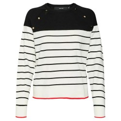 блуза,дамски,пуловери,дамски,плетени,дрехи,vero,moda,alma,sweater,white,(snow,white,stripes,black,w.,fiery,red,contrast)