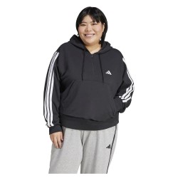 Суичър Adidas Essentials 3 Stripes French Terry Plus hoodie - Black (Black / White) суичър,дамски,блузи,adidas,essentials,3,stripes,french,terry,plus,hoodie,black,(black,white)