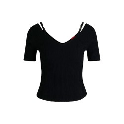 тениска,дамски,тениски,hugo,shata,01,short,sleeve,v,neck,t,shirt,black