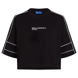 тениска,дамски,тениски,karl,lagerfeld,relaxed,cropped,piping,short,sleeve,t,shirt,black