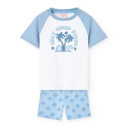 пижама,детски,пижами,boboli,knit,short,sleeve,pyjama,palm,trees,print,(white)