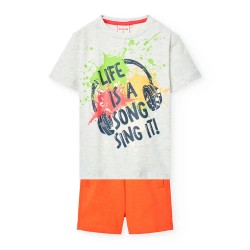 Boboli Knit short sleeve set - White (Paprika) детски,екипи,детски,облекла,за,момчета,boboli,knit,short,sleeve,set,white,(paprika)