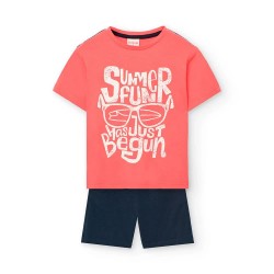 Boboli Knit short sleeve set - Pink (Watermelon) детски,екипи,детски,облекла,за,момчета,boboli,knit,short,sleeve,set,pink,(watermelon)