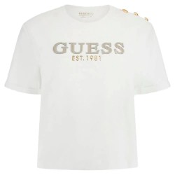 тениска,дамски,тениски,guess,cn,cropped,washed,logo,short,sleeve,t,shirt,white