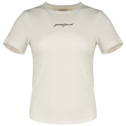 тениска,дамски,тениски,guess,jeans,gj,sl,cn,embro,slim,rib,short,sleeve,t,shirt,beige,(pure,white)