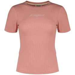 тениска,дамски,тениски,guess,jeans,gj,sl,cn,embro,slim,rib,short,sleeve,t,shirt,slight,pink,(pink)