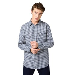 риза,с,дълъг,ръкав,мъжки,ризи,wrangler,1,pkt,long,sleeve,shirt,navy,gingham,(blue)