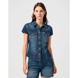 Риза с къс ръкав Wrangler Shrunken short sleeve shirt - Blue (Crazy Indigo) риза,с,къс,ръкав,дамски,ризи,wrangler,shrunken,short,sleeve,shirt,blue,(crazy,indigo)