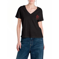 тениска,дамски,тениски,replay,w3084d.000.22336,short,sleeve,v,neck,t,shirt,black,(black)