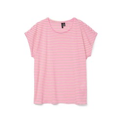 тениска,дамски,тениски,vero,moda,ava,plain,stripe,short,sleeve,t,shirt,pink,(bonbon,pristine)