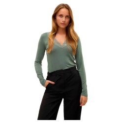 тениска,дамски,тениски,vero,moda,rosa,long,sleeve,v,neck,t,shirt,green,(laurel,wreath)