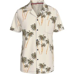 риза,с,къс,ръкав,мъжки,ризи,tommy,hilfiger,bowling,short,sleeve,shirt,beige,(ivory,silk,palm,tree)