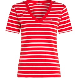 тениска,дамски,тениски,tommy,hilfiger,slim,cody,short,sleeve,v,neck,t,shirt,red