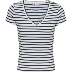 тениска,дамски,тениски,tommy,jeans,dw0dw17385,short,sleeve,v,neck,t,shirt,white,(ecru,navy)