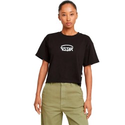 тениска,дамски,тениски,g,star,cropped,logo,relaxed,short,sleeve,t,shirt,dark,black,(black)