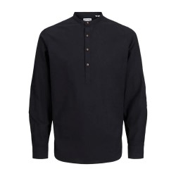риза,с,дълъг,ръкав,мъжки,ризи,jack,&,jones,summer,half,placket,long,sleeve,shirt,black,(black)
