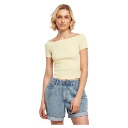 Тениска Urban classics Off Shoulder Rib short sleeve T-shirt - Soft Yellow (Yellow) тениска,дамски,тениски,urban,classics,off,shoulder,rib,short,sleeve,t,shirt,soft,yellow,(yellow)