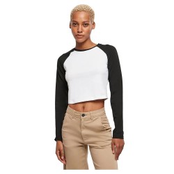 къса,блуза,дамски,топове,urban,classics,organic,cropped,retro,baseball,long,sleeve,top,white,black,(white)