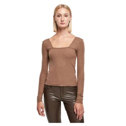 тениска,дамски,тениски,urban,classics,rib,squared,neckline,long,sleeve,t,shirt,brown,(dark,khaki)