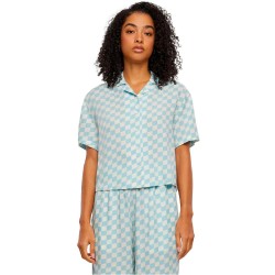 карирана,риза,дамски,блузи,дамски,ризи,urban,classics,viscose,resort,short,sleeve,shirt,ocean,blue,check,(blue)