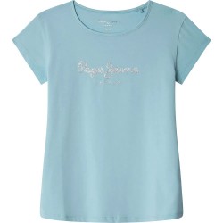 тениска,детски,тениски,pepe,jeans,hana,glitter,n,short,sleeve,t,shirt,blue,(pale,blue)