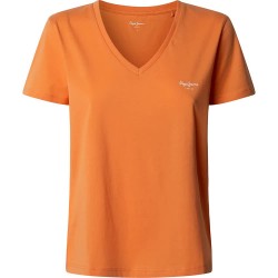 тениска,дамски,тениски,pepe,jeans,macy,short,sleeve,v,neck,t,shirt,orange,(washed,orange)