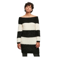 Рокля Urban classics Off Shoulder Feather long sleeve short dress - Black / White Sand рокля,дамски,поли,и,рокли,urban,classics,off,shoulder,feather,long,sleeve,short,dress,black,white,sand