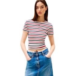 тениска,дамски,тениски,tommy,jeans,slim,essential,ext,short,sleeve,t,shirt,white,red,navy,stripe,(white)