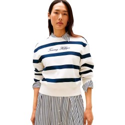 блуза,дамски,блузи,tommy,hilfiger,script,regular,fit,sweatshirt,ivory,silk,dark,night,navy,stp,(white)