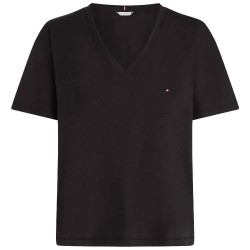 тениска,дамски,тениски,tommy,hilfiger,slub,cropped,short,sleeve,v,neck,t,shirt,black