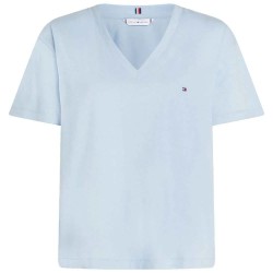 тениска,дамски,тениски,tommy,hilfiger,slub,cropped,short,sleeve,v,neck,t,shirt,breezy,blue,(blue)