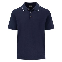 Fynch hatton 1503702 Cotton Linen short sleeve polo - Blue (Navy) дамски,блузи,с,яка,мъжки,блузи,с,яка,fynch,hatton,1503702,cotton,linen,short,sleeve,polo,blue,(navy)