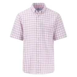 Карирана риза Fynch hatton Linen Check. B.D short sleeve shirt - Pink (Peony) карирана,риза,мъжки,ризи,fynch,hatton,linen,check.,b.d,short,sleeve,shirt,pink,(peony)