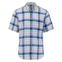 карирана,риза,мъжки,ризи,fynch,hatton,summer,linen,check,short,sleeve,shirt,multicolor,(minty,green)