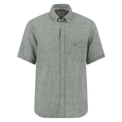 Риза с къс ръкав Fynch hatton Summer Linen short sleeve shirt - Green / Grey (Olive) риза,с,къс,ръкав,мъжки,ризи,fynch,hatton,summer,linen,short,sleeve,shirt,green,grey,(olive)