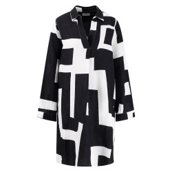 Туника Fynch hatton Tunic Great Steps Linen Mix long sleeve dress - White / Black (Black) туника,дамски,поли,и,рокли,fynch,hatton,tunic,great,steps,linen,mix,long,sleeve,dress,white,black,(black)