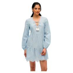 Рокля Superdry Broderie long sleeve short dress - Blue (Blue Stripe) рокля,дамски,поли,и,рокли,superdry,broderie,long,sleeve,short,dress,blue,(blue,stripe)