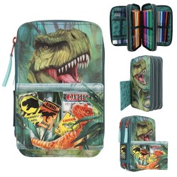 канцеларски,принадлежности,dino,world,danger,(0411757),triple,pocket,pencil,case,green,(multicolor)