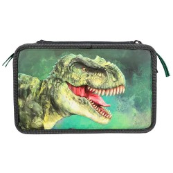 канцеларски,принадлежности,dino,world,green,with,3d,effect,(0412475),triple,pocket,pencil,case,green,(green)