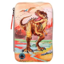 канцеларски,принадлежности,dino,world,led,khaki,brown,(412381),triple,pocket,pencil,case,multicolor,(brown)