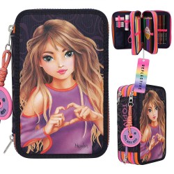 канцеларски,принадлежности,topmodel,night,light,(0412597),triple,pocket,pencil,case,black,(multicolor)